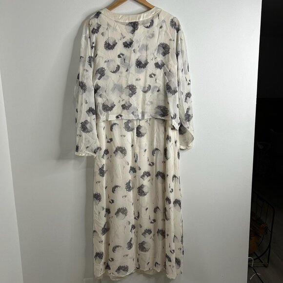 Anthropologie Isabella Bird 2 Piece Dress Set 10 Ivory Floral Silk Maxi Jacket - Picture 5 of 14